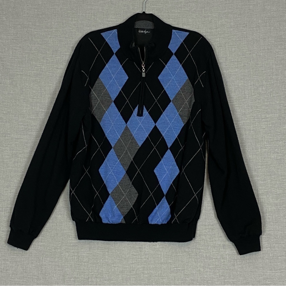Walter Hagen Wool Argyle Sweater Half Zip Sz Medium Fully Lined